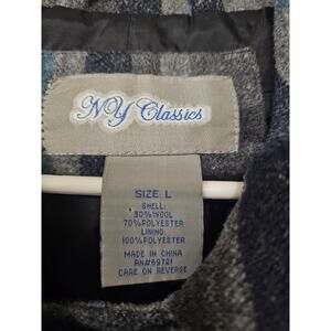 Ny Classics Women's Thick Winter Coat Blue & Gray Plaid Great Condition Large